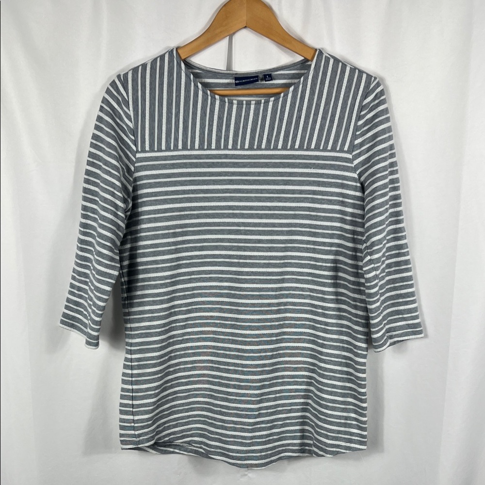 NorthCrest‎ Gray Striped Women's Top Large Braided Textured Design 3/4 Sleeve